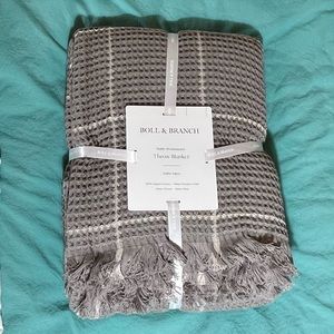 NWT Boll & Branch 100% organic cotton throw blanket pewter/stone